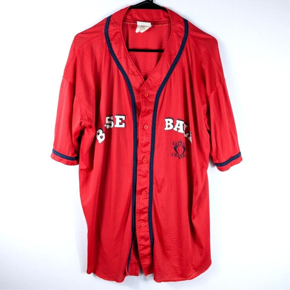 Vintage Athletic Works XL Baseball Jersey Red Mesh Button Front Made USA